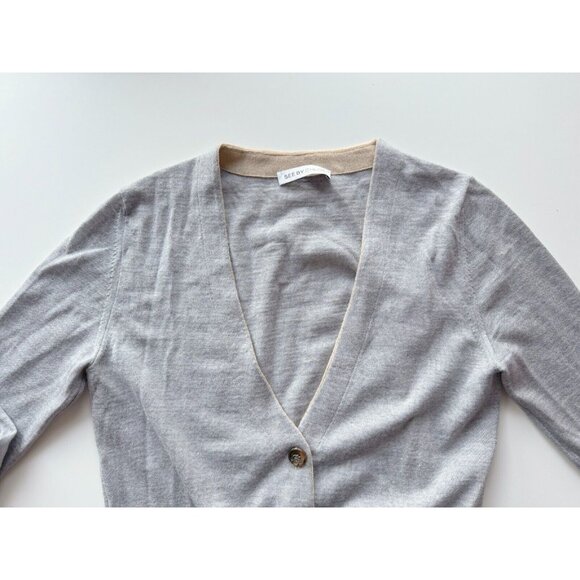 SEE BY CHLOE Gray 100% Virgin Wool Slim Fit V-Neck Cardigan Sweater, Size 4 - Picture 7 of 14